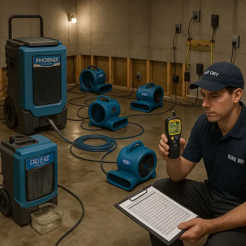 Structural Drying and Dehumidification process in Center Line, MI